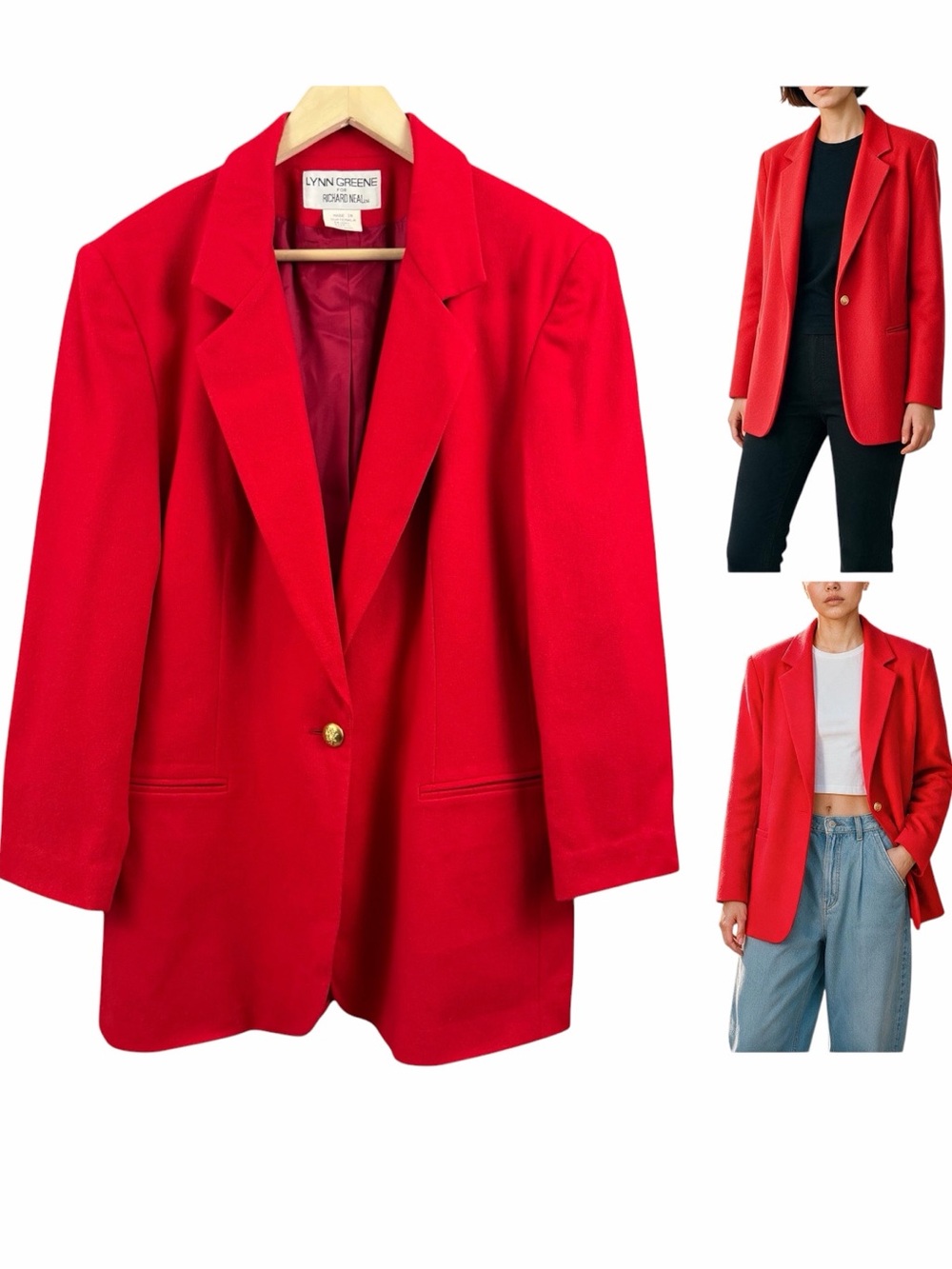 Vintage Lynn Greene for Richard Neal Red Blazer Gold Button Size Large